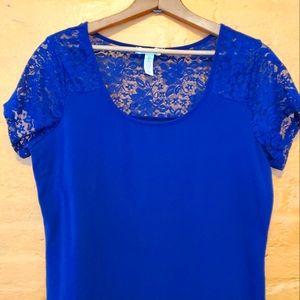 Ambiance Navy Sheer Floral Lace Back/Sleeve Top 2